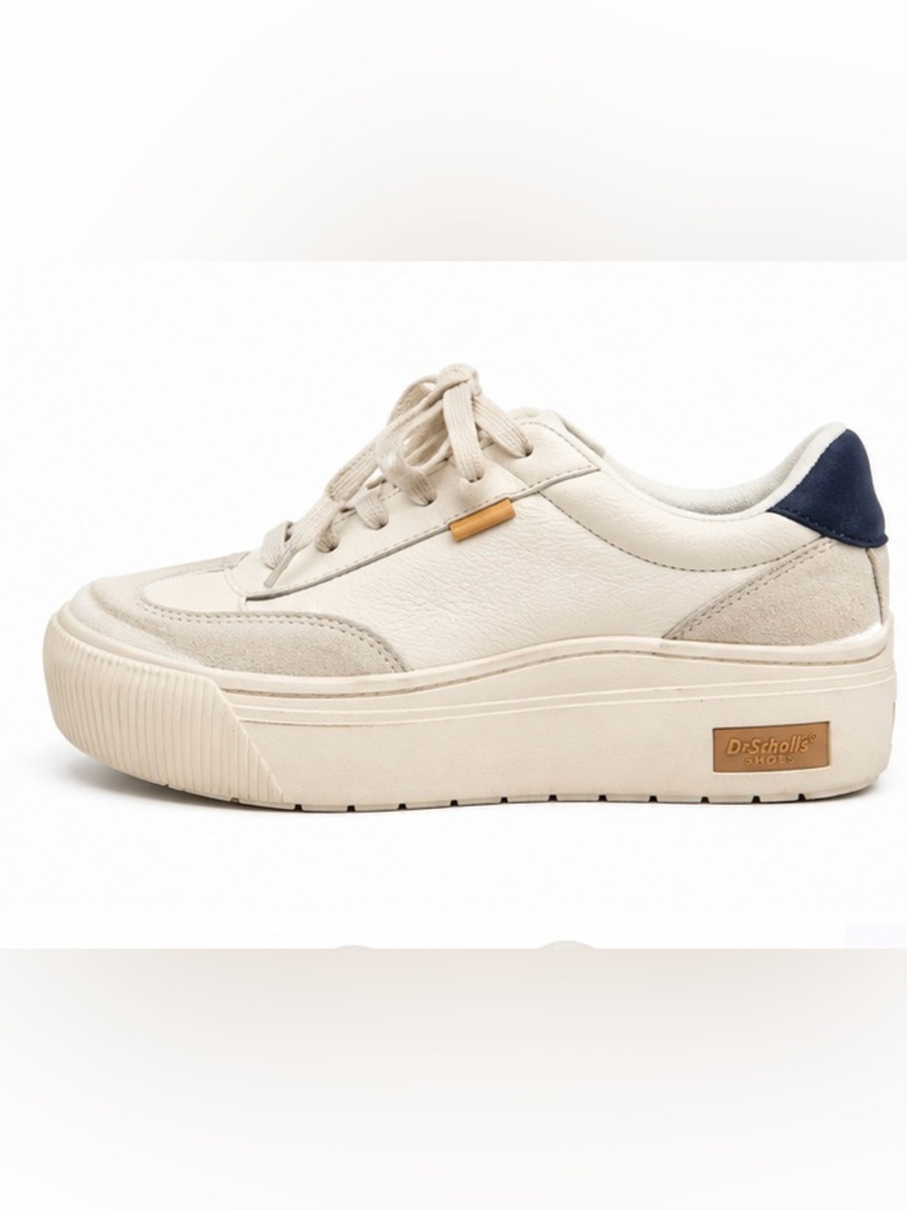 Dr. Scholl's Cream Platform Lace-Up Sneakers with Navy Heel Tab